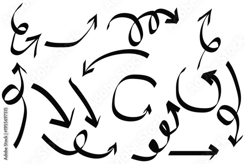 Arabic calligraphy with interconnected arrows