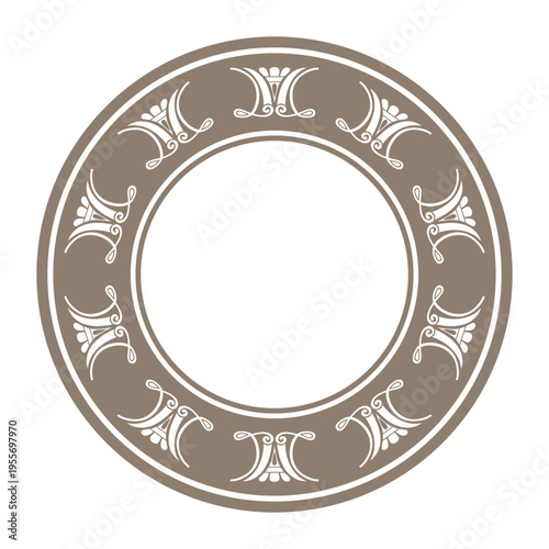 Elegant classical circular vector frame Greek inspired border palmette and scroll motif, creating a sophisticated, symmetrical design. Circle european border. For plate, porcelain, or design.
