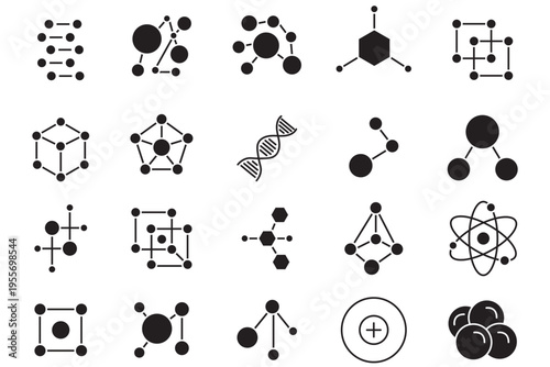 Molecule, cell, atom, protein editable stroke outline icons. Molecular structure and chemical network line icon set. Chemistry molecule and atomic structure icon set.