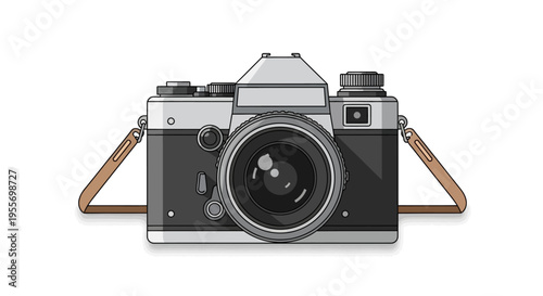 Camera with brown leather strap.