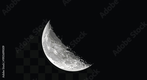 Modern black halftone dot gradient crescent moon vector illustration with Pop Art texture