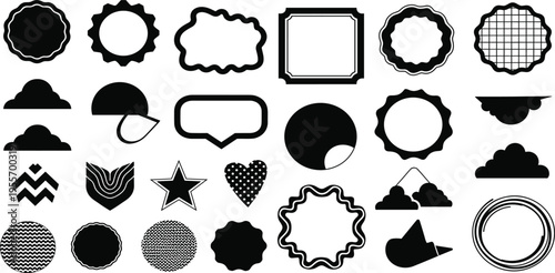 Abstract Badge and Frame Shapes Vector Set with Speech Bubbles, Labels, Decorative Borders and Minimal Black Design Elements Collection