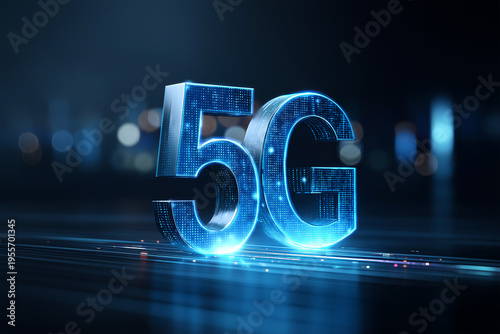 Modern technology shows 5G network with bright blue lights