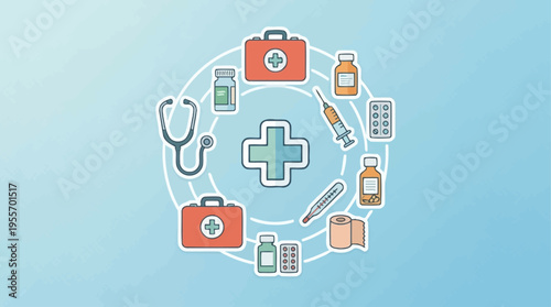 Innovative Human-Centered Sustainable Healthcare Ecosystem A Comprehensive Medical Icons Illustration