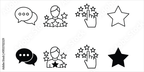 Black and white star rating icons with chat bubbles