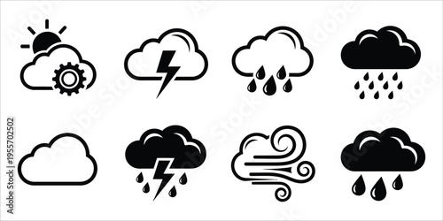 Weather icons set with various cloud and precipitation symbols
