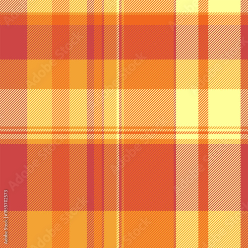 Popular pattern fabric seamless, net textile plaid texture. Yuletide vector check tartan background in orange and red colors.
