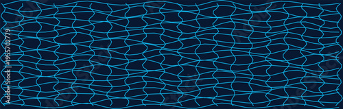 Abstract blue curved grid pattern on a dark background, creating a dynamic distorted effect.
