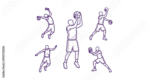 Man playing basketball in different poses.