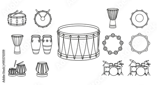 Drum set musical instrument collection.