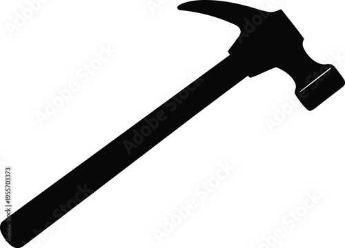 Black claw hammer carpentry tool flat vector icon silhouette