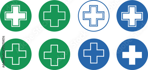 Medical Cross Icon Set with Healthcare Plus Symbols for First Aid, Emergency Service, Hospital Signage, Pharmacy Mark, and Health Care Design