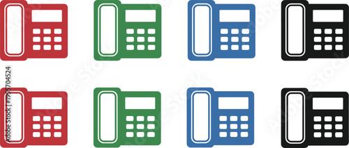 Desk Telephone Icon Set with Office Landline Communication Device Symbols for Business Call Service, Customer Support Contact, and Telecommunication Design