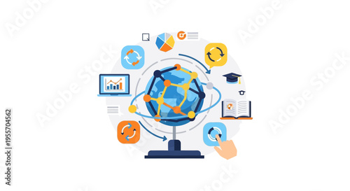 Worldwide Digital Education and E-Learning Platform Concept. Global Knowledge Exchange Network, Data Analysis, and Technology Integration.