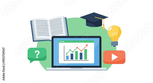 E-Learning Success and Growth Data Visualization: Online Education, Knowledge Acquisition, and Performance Improvement Concept.