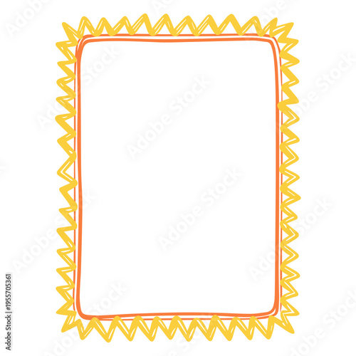Vintage yellow and orange hand-drawn pencil frame for greeting cards, wedding and holiday invitations for birthdays, picnics in a cute, elegant and flirty style.
