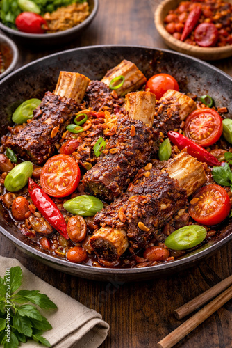 Gongso Iga Sapi with Petai, Cherry Tomatoes and Whole Red Chilies – Spicy Indonesian Stir-Fried Beef Ribs