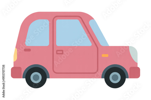 A small pink passenger car shown from the side in a simple flat graphic design illustration style Vector