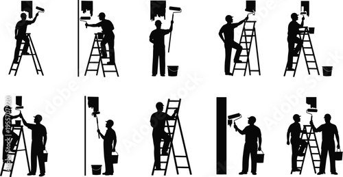 Wall painting silhouettes vector illustration design graphic, home improvement construction lifestyle art concept, black and white decorative creative collection