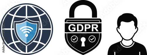 Gdpr data protection and security icon set