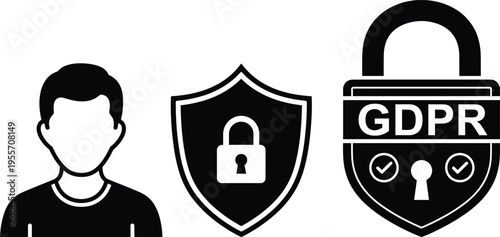 Gdpr personal data protection and security icons