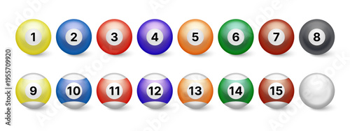 Billiard Pool Balls Set Realistic Snooker Numbered Balls Collection Vector Illustration Isolated on White Background