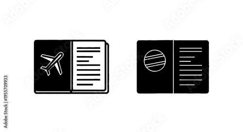 Vector illustration of set of passport icons, travel document and identification booklet symbols