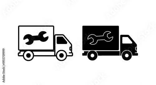 Vector illustration of service truck icon set, repair vehicle symbol, vector illustration
