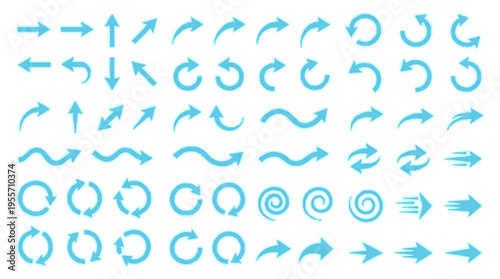 Elegant modern light blue navigation arrow set with diverse styles including straight curved and spiral designs