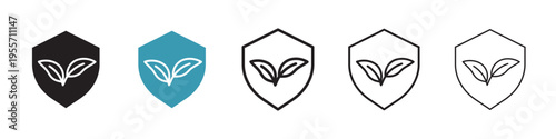 Shield with leafs icon in flat style. Basic vector symbol illustration