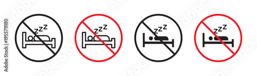 Sleepover ban sign in flat style. Basic vector symbol illustration