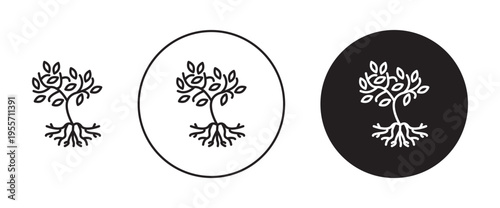Tree with roots and leaves icon in flat style. Basic vector symbol illustration