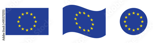 European Union Flag Vector Set  Flat, Waving and Circular EU Symbols Illustration