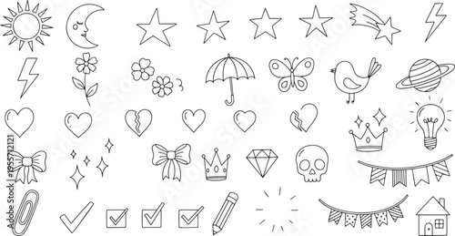Foto Large collection of cute minimalist aesthetic stickers including stars hearts ce