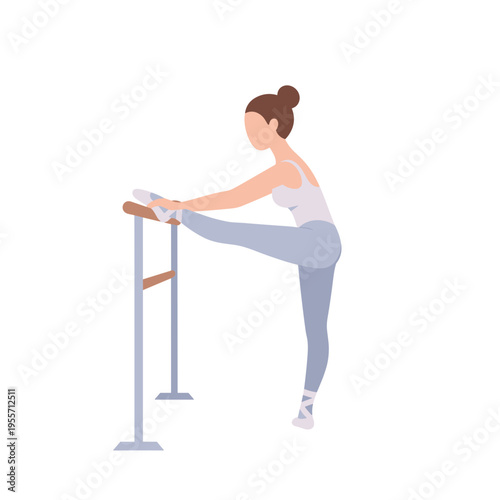 Ballerina practicing at the barre in a dance studio illustration