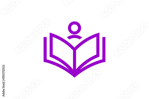 Purple icon of a person reading a book.