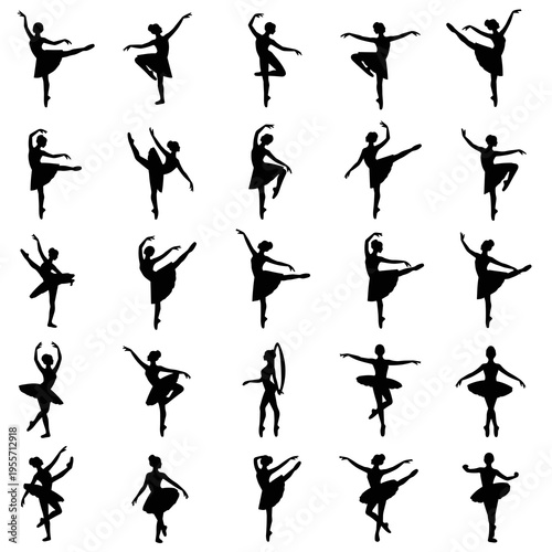 Large grid of minimalist ballerina silhouettes for pattern design