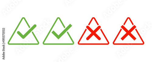 Green Checkmark and Red Cross Icon Set. Checkmark symbols for approval and disapproval for validation, confirmation, and checklists. Vector illustration.