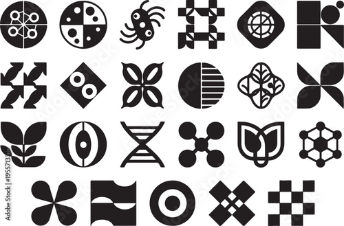 black and white geometric shapes and symbols