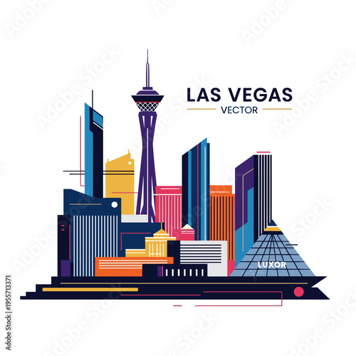 Modern flat vector illustration of Las Vegas city landmarks