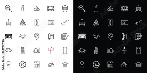 Set of 30 Real Estate Line Icons Vector for Property, Home, Sale, and Location Services