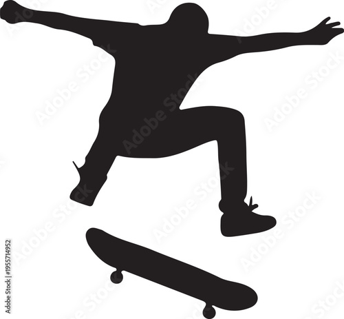 Dynamic silhouette of a skateboarder performing an impressive aerial trick
