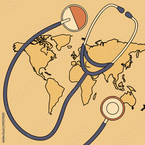Global Health Concept with Stethoscope and World Map Illustration