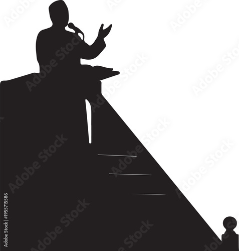 Silhouette of a speaker addressing a small audience on a stage