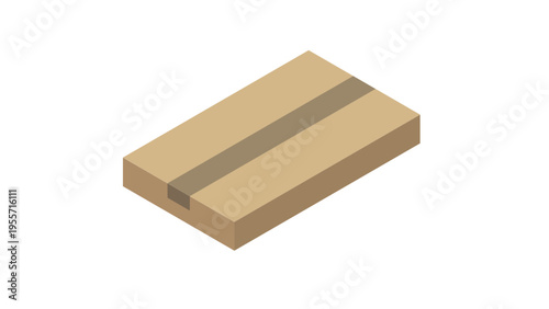 Isometric illustration: Standard closed cardboard box (flat)