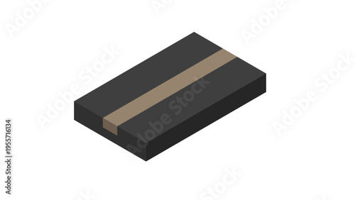 Isometric illustration: A black, closed cardboard box with a flat shape
