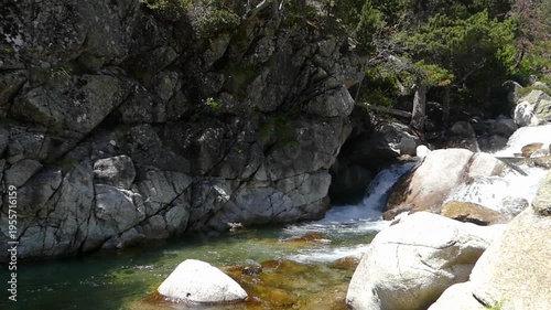 Mountain Serenity Crystal-Clear River Cascading Over Rocks