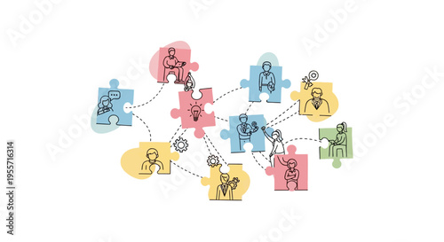 Colorful puzzle pieces with people.