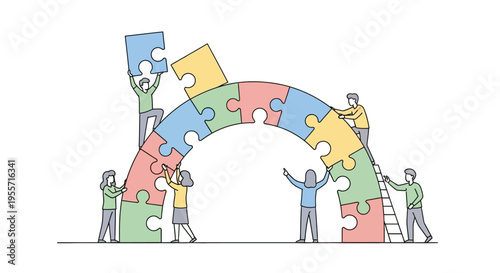 People working together on puzzle pieces.