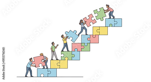 People working together on puzzle pieces.